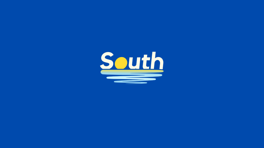 logo south sur fond bleu profond évoquant la mer Méditerranée pour notre agence brand content à Marseille