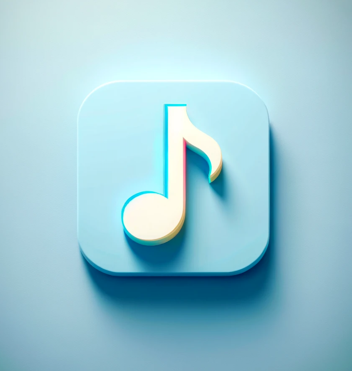 icône note de musique 3d sur fond bleu pastel illustrant la dimension audio des contenus social media produits par notre studio