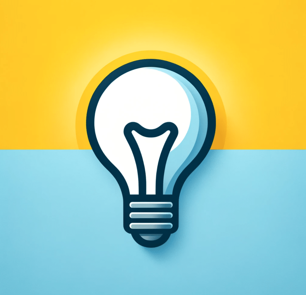 illustration ampoule sur fond bicolore jaune et bleu représentant l idéation créative menée par notre direction artistique à Marseille