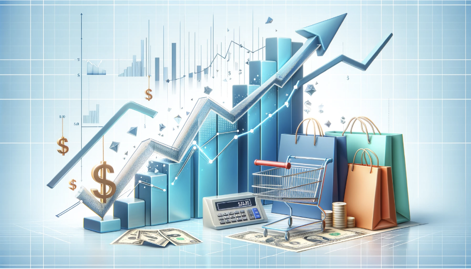 illustration graphique en hausse panier d achat et sacs shopping représentant le retour sur investissement d une campagne brand content