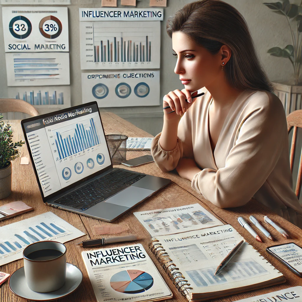femme analysant des graphiques d influencer marketing sur ordinateur dans le cadre d une stratégie social media menée à Marseille
