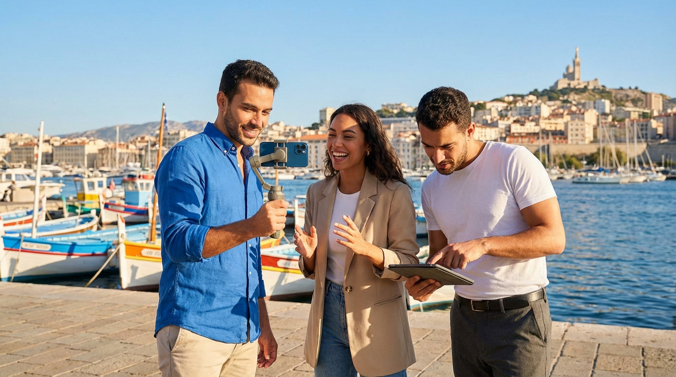 Equipe creative video au Vieux-Port de Marseille - South Management