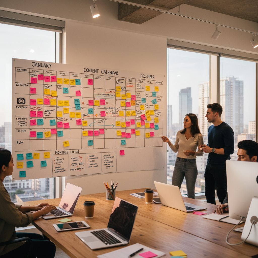 Calendrier editorial pour reseaux sociaux avec planning mensuel