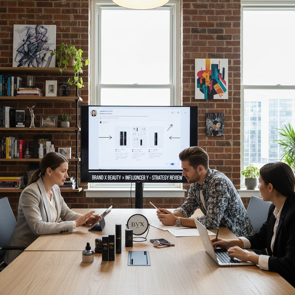 Réunion de collaboration entre une marque et un influenceur