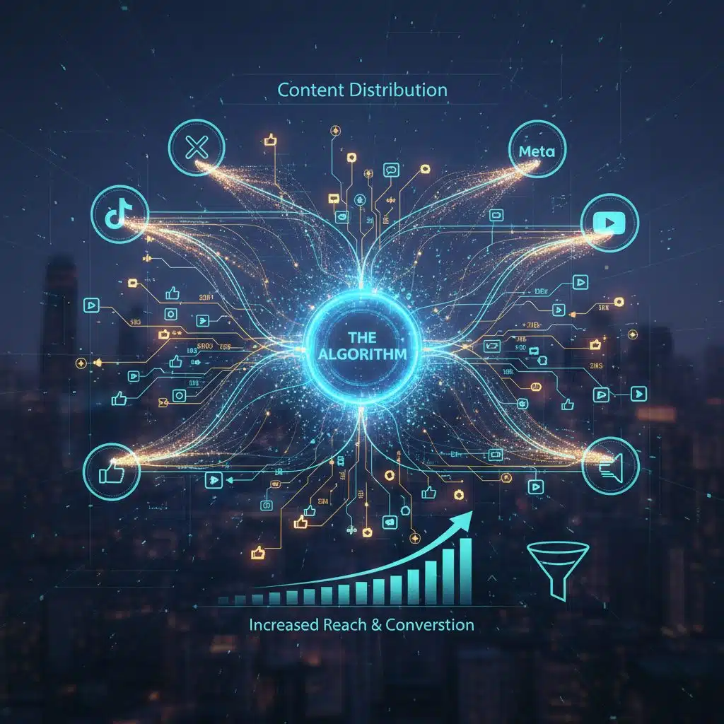 Concept algorithme réseaux sociaux et distribution de contenu