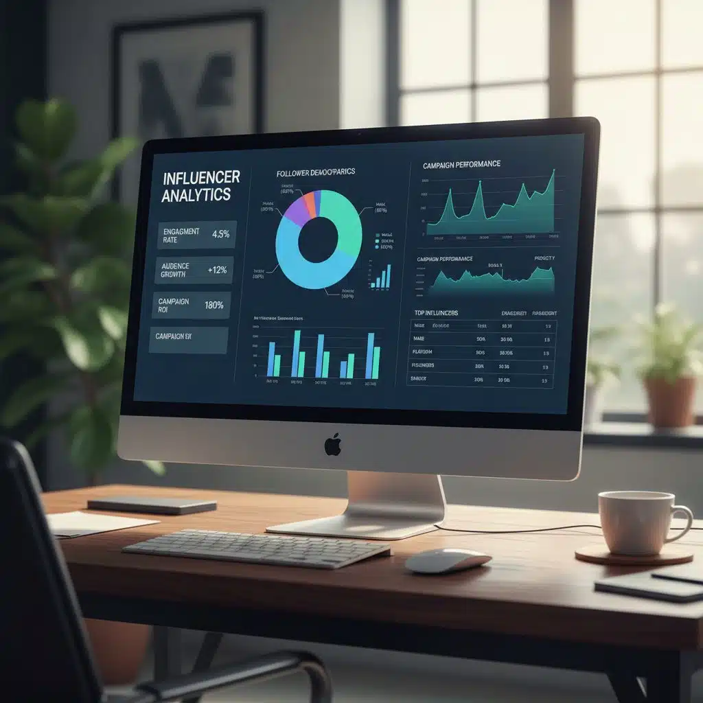 Dashboard analytics montrant les résultats d'une campagne influence