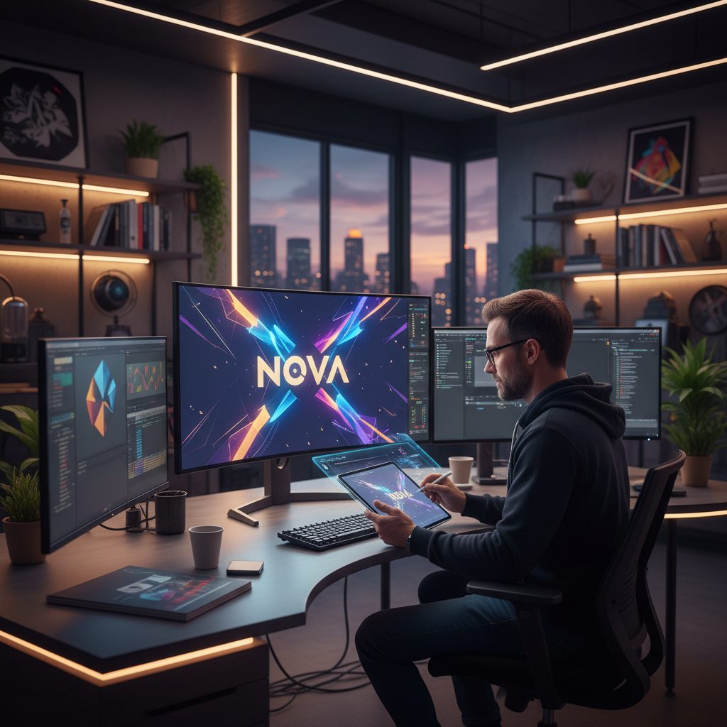 Designer travaillant sur un projet de motion design en studio