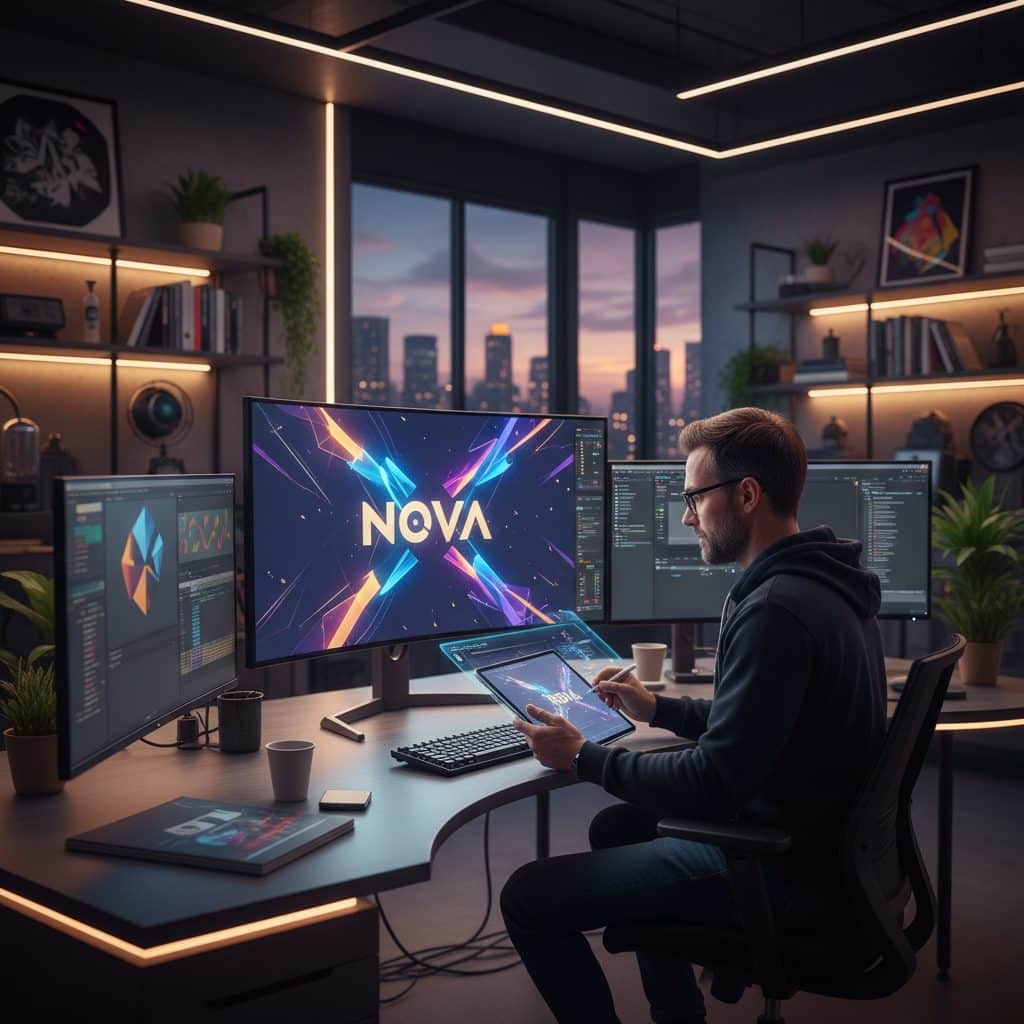 Designer travaillant sur un projet de motion design en studio
