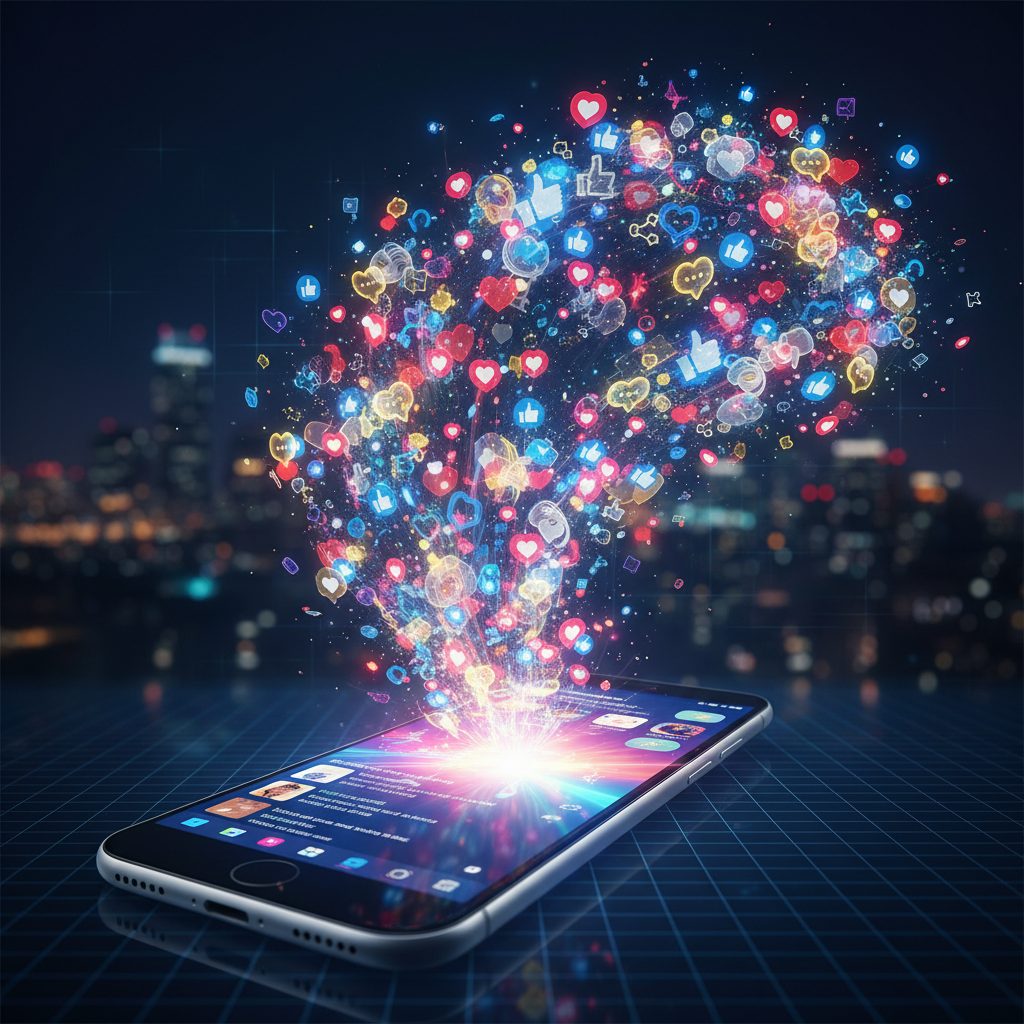 Visualisation engagement reseaux sociaux avec likes commentaires partages