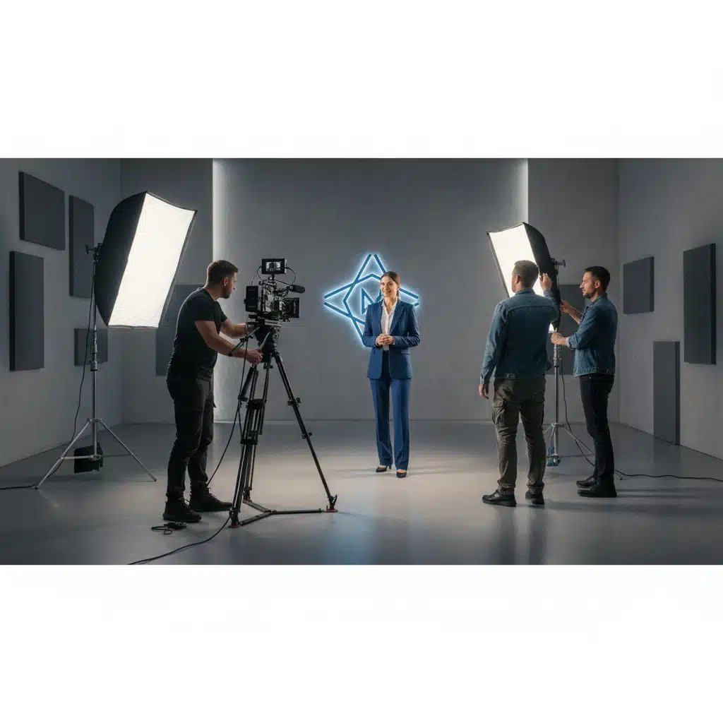 Équipe de production vidéo filmant du contenu corporate en studio