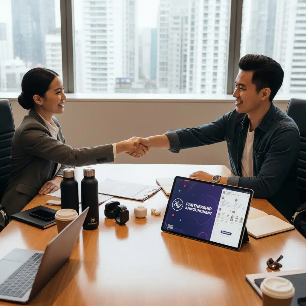 Signature accord collaboration entre marque et créateur de contenu
