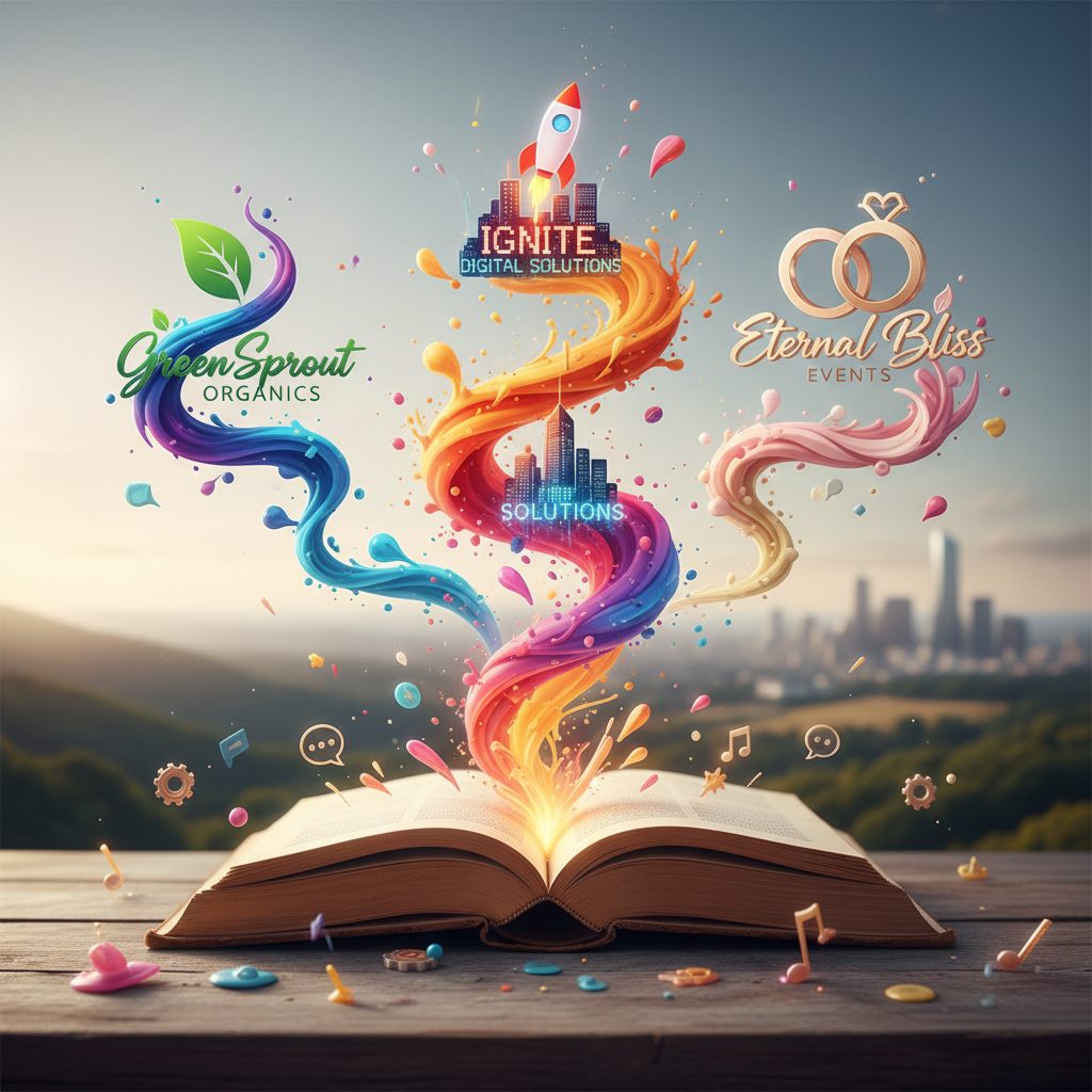 Concept de storytelling de marque avec elements narratifs creatifs