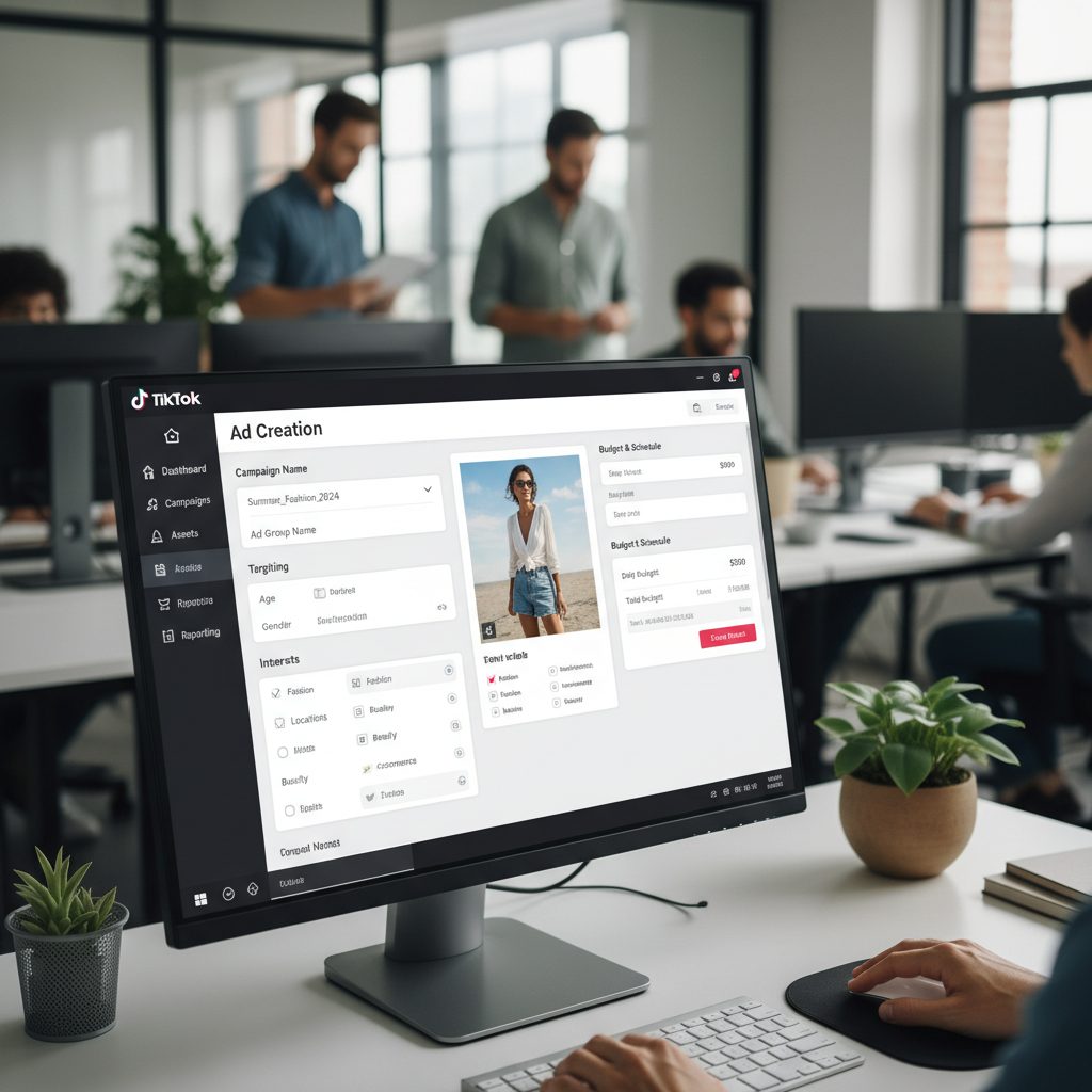 Interface de creation de campagne TikTok Ads sur ordinateur