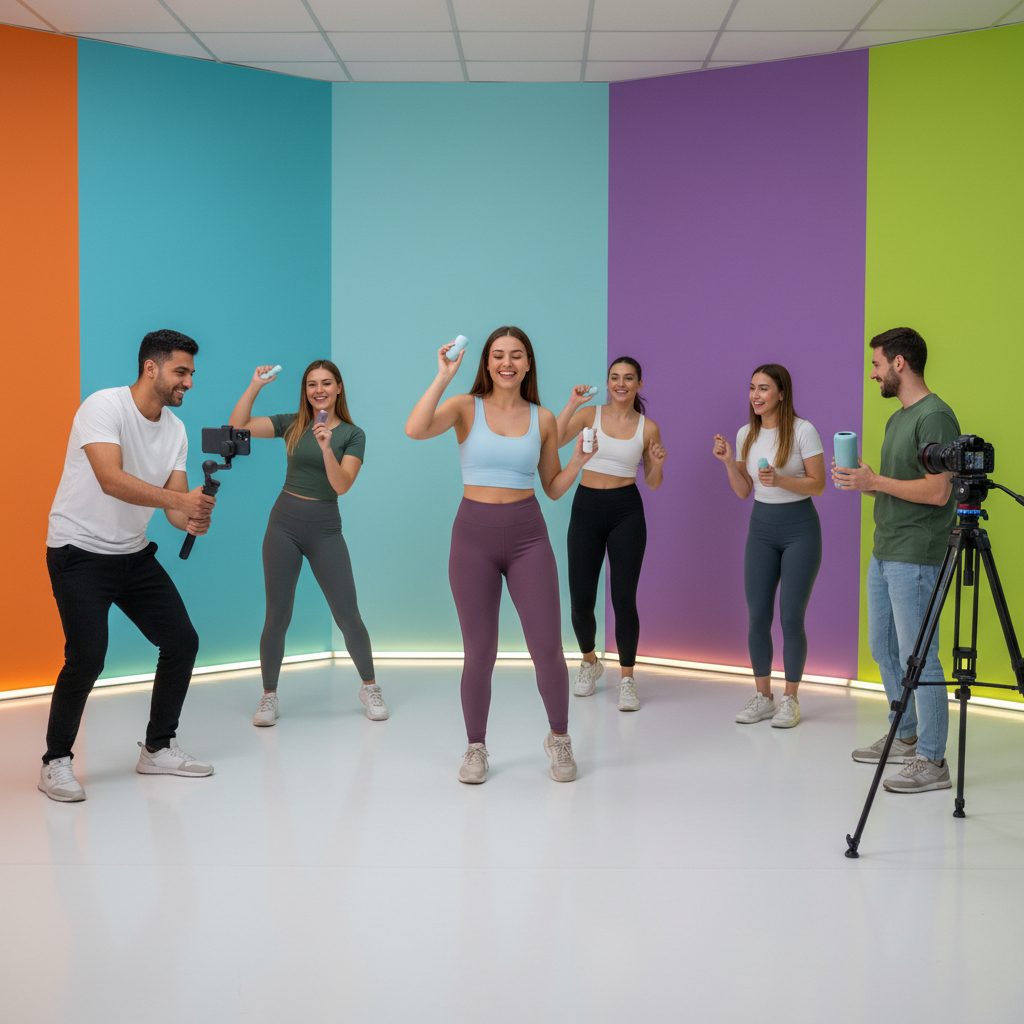 Équipe de créateurs tournant du contenu TikTok en studio