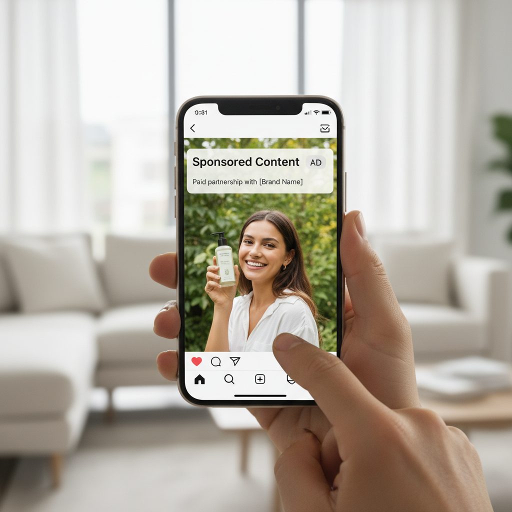 Mention contenu sponsorisé transparente sur publication réseaux sociaux