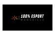 logo 100% esport marseille blanc sur fond noir avec icône soleil orange, identité d'un client gaming esport accompagné en social media par south management