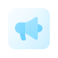 Pictogramme mégaphone bleu symbolise les campagnes social media South Management Marseille